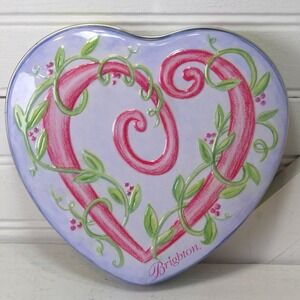 Brighton Tin Jewelry box Heart-shaped Flower vines Striped‎ Y2K Vintage